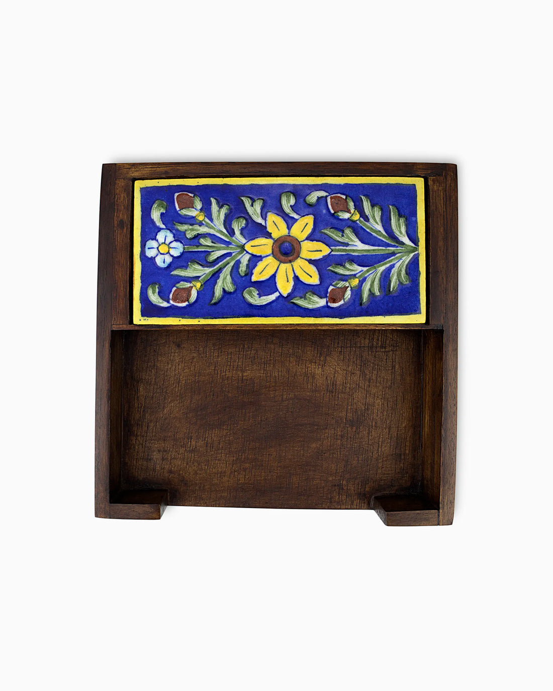 Wooden Napkin Holder with Ceramic Tile