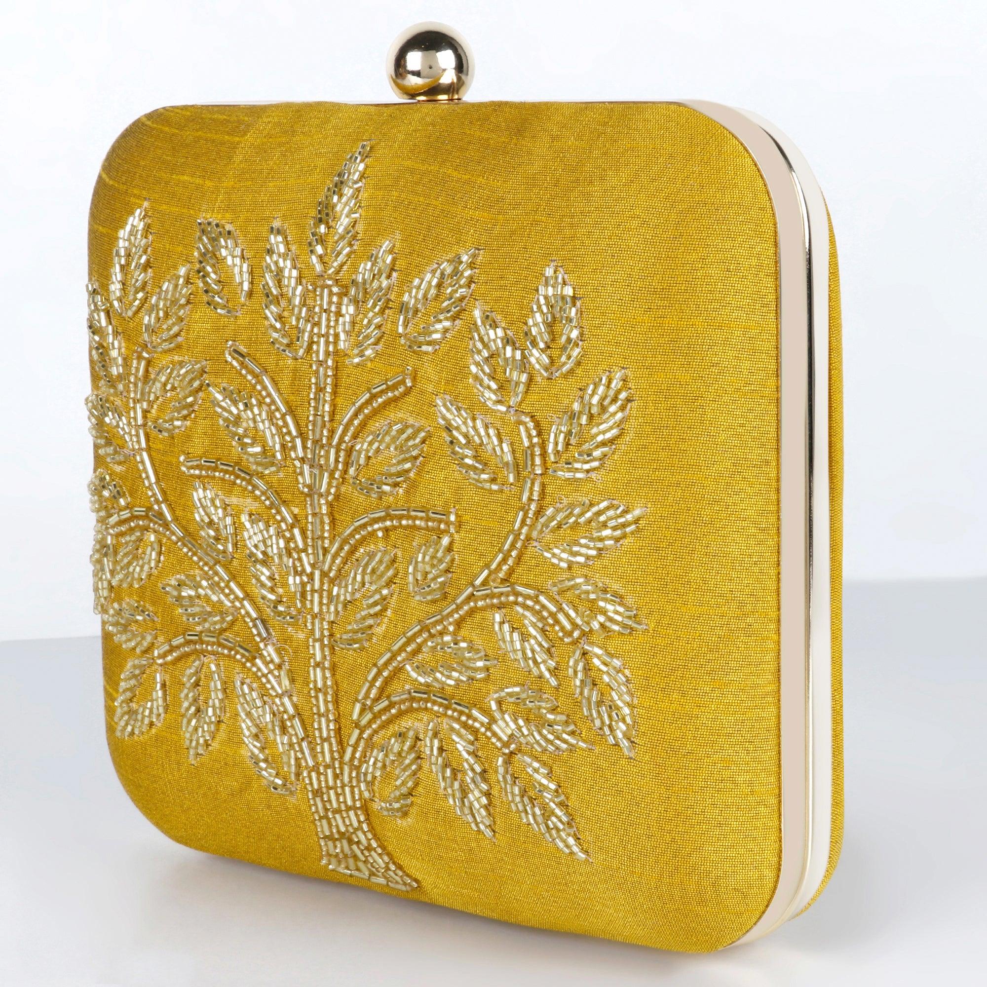 Buy Gaurapakhi Yellow Embroidered Minaudiere Clutch Online At Best Price @  Tata CLiQ